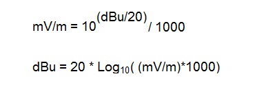 dBu mV / m转换方程